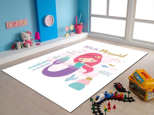 Discover Mermaid Patterned Girl's Room Rug, Unique Gift for Daughter, Nursery Rug, Kids Room Rug