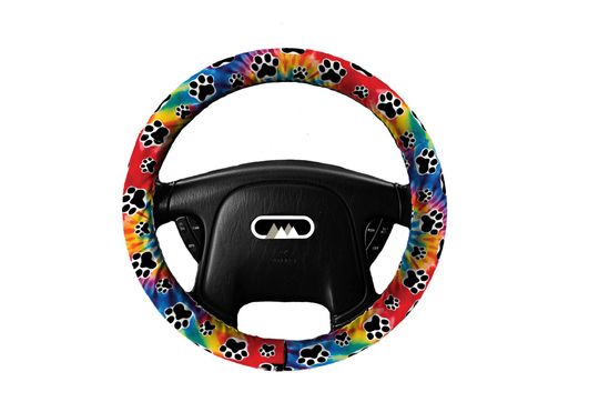 Discover Tie Dye Paw Print Steering Wheel Cover