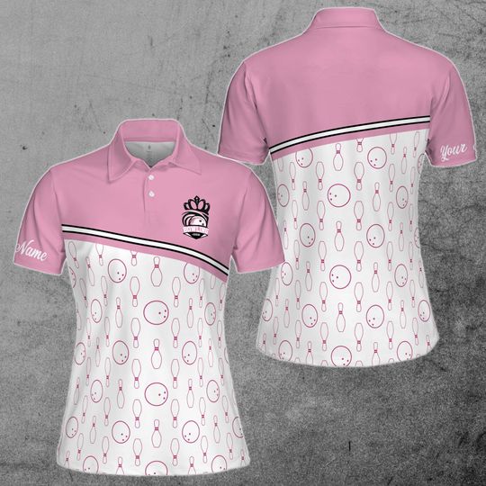 Discover Customize Name Bowling Pins Pink Women's Polo Shirt