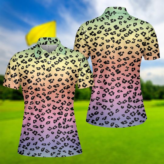 Discover Women Neon Rainbow Leopard Polo Shirt, Women Golf Gift, Golfer Polo Shirt