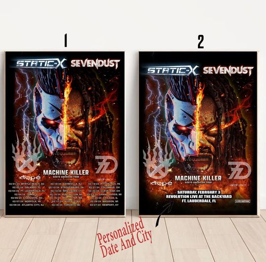 Discover Custom Static X And Sevendust For The Machine Killer  Tour 2024 Poster