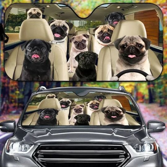 Discover Pug Funny Car Sunshade, Dog Car Accessories, Pug Decor, Gift for Him