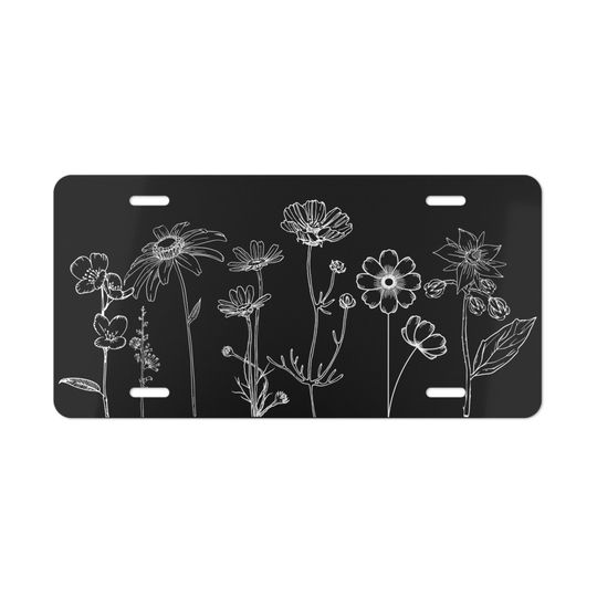 Discover Hand Drawn Wildflowers License Plate, Custom Flowers