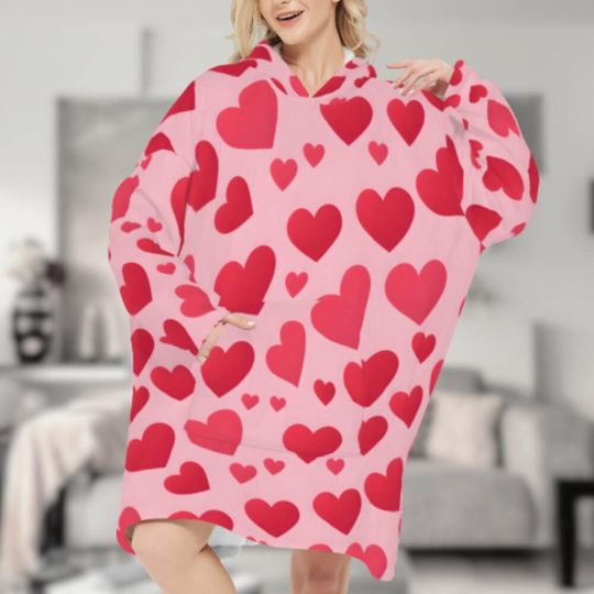 Discover Pink Heart Sleeper Hoodie Wearable Blanket Oversized Cozy