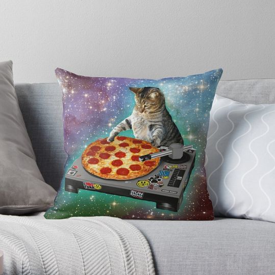 Discover DJ CAT Pizza Throw Pillow