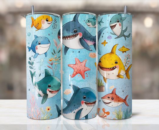Discover Cute cartoon shark Tumbler, Glitter turtle Skinny Tumbler, 20 oz Skinny Tumbler