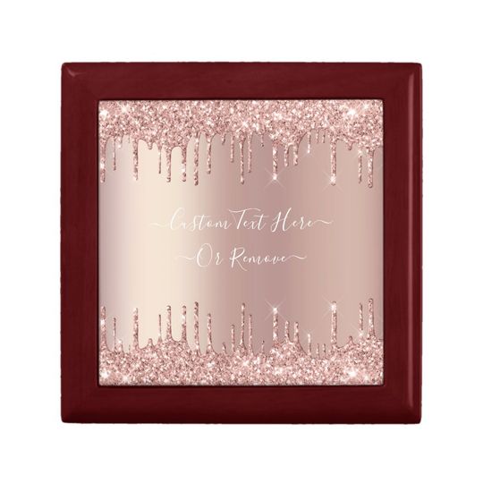 Discover Rose Gold Blush Glitter Sparkle Drips Custom Text Wooden Jewelry Keepsake Boxes