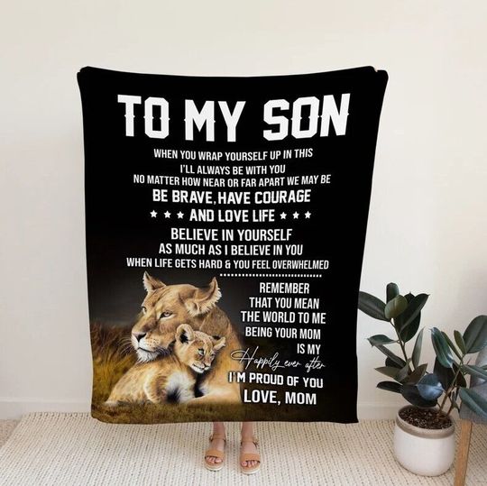 Discover Customized Son Name Blanket - Family Gift for Son with Lion Design