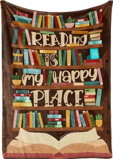 Discover Book Lovers Blanket, Reading Is My Happy Place Blankets, Gift For Reading Lover