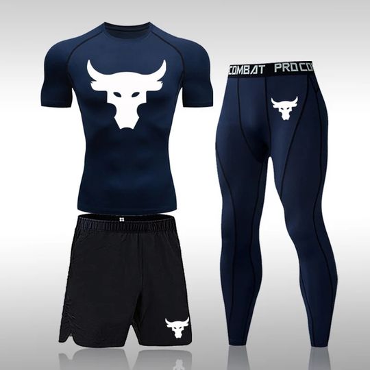 Discover Men's Running Sportswear Gym Fitness Workout Sport Outfits Stretchy Top Pants Set
