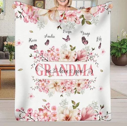 Discover Personalized Grandma Fleece Blanket With Kids Name, Mom Blanket