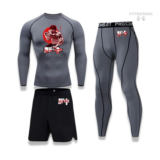 Discover Sets for Men Gym Workout 3 Pieces Fitness Suit Base Layer Undershirt Leggings Pants Shorts