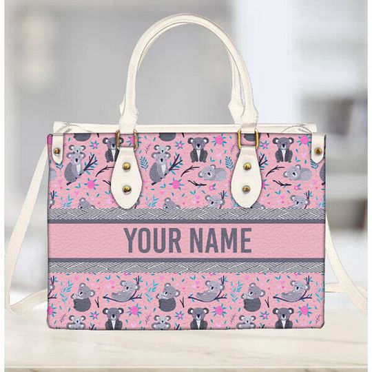 Discover Personalized Koala Floral Leather Handbag, Women Leather Handbag, Gift for Her