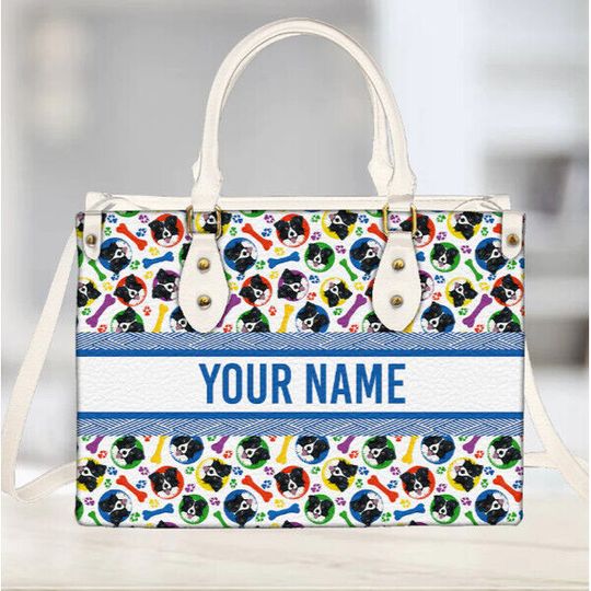 Discover Personalized Border Collie Bone Leather Handbag, Women Leather Handbag