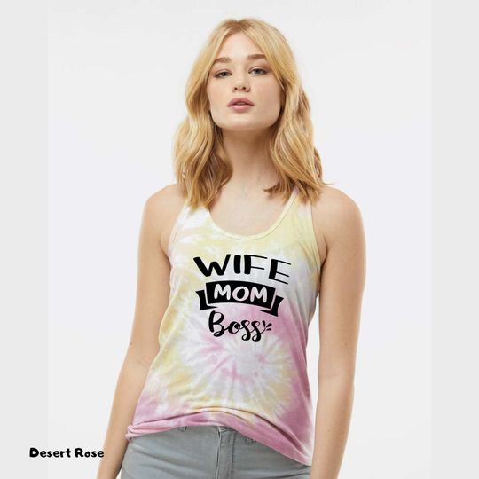Discover Mom Wife Boss Tie Dye Racerback, Mother's Day Gifts For Mom, Funny Mama