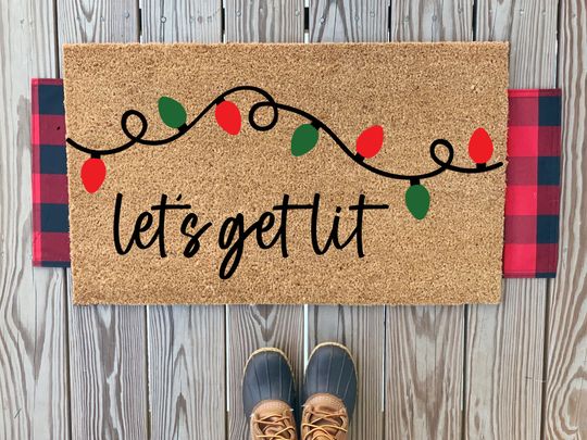 Discover Let's Get Lit Christmas Lights Doormat | Outdoor Coir Doormat | Outdoor Holiday Decor
