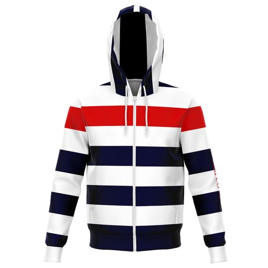 Discover Red Blue WS Zip Up Hoodie, Striped Front Zipper Pocket Men Women Unisex Adult
