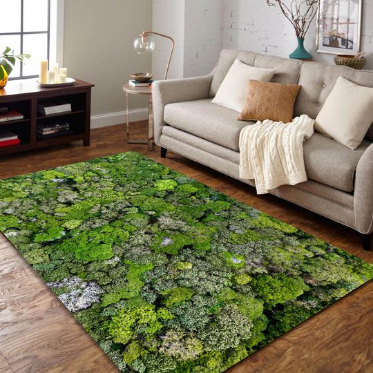Discover Green Moss and Rock 3D Rug for Bedroom
