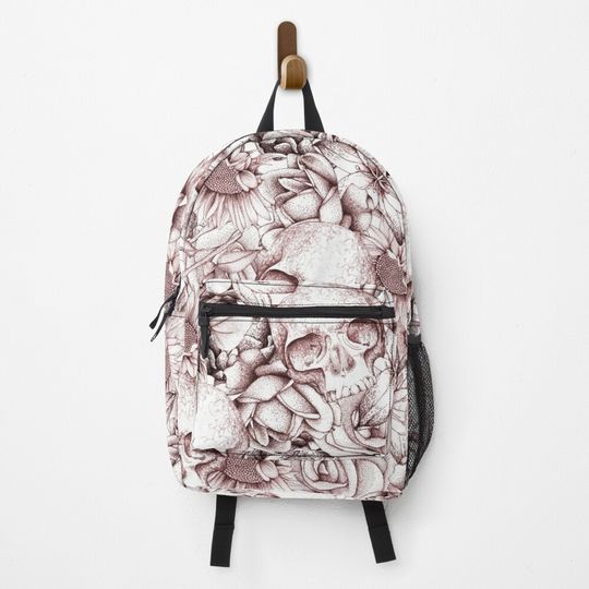 Discover Red Floral Skull Backpack
