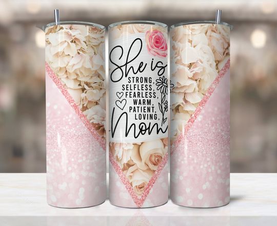 Discover Mother's Day She is Strong Quote Red Rose Gold Floral 20 oz Tumbler