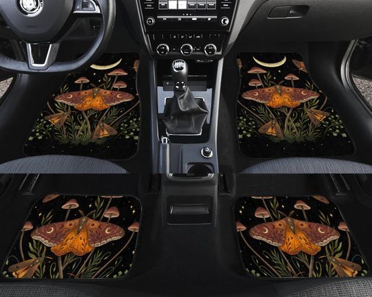 Discover Moth Car Mat, Mystery Moth Moon Mushroom, Celestial Floor Car Mats
