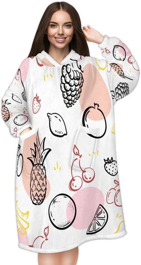 Discover Oversized Blanket Hoodie, Fruit Wearable Fleece Thick