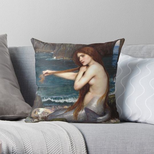 Discover Mermaid - John William Waterhouse Throw Pillow