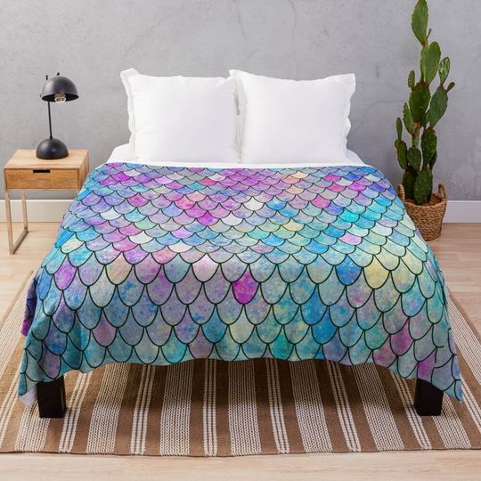 Discover mermaid scales Throw Blanket