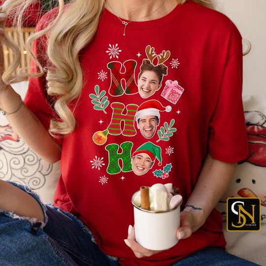 Discover Custom Christmas Face Photo, Ho Ho Ho, Personalized Xmas Face Tee