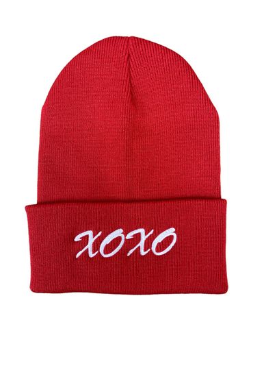 Discover Spread Love with XOXO Hugs and kisses Abbreviations Embroidered Winter Cuff Knit  Beanie Cap