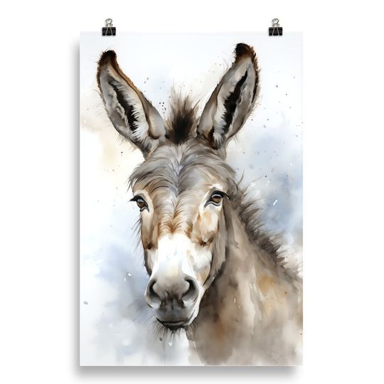 Discover Graceful Donkey Watercolor Wall Art Premium Matte Vertical Poster