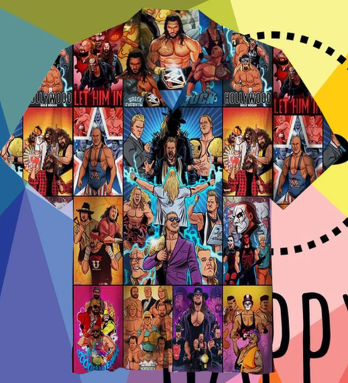 Discover Wrestling Character Collage Art Hawaiian Shirt