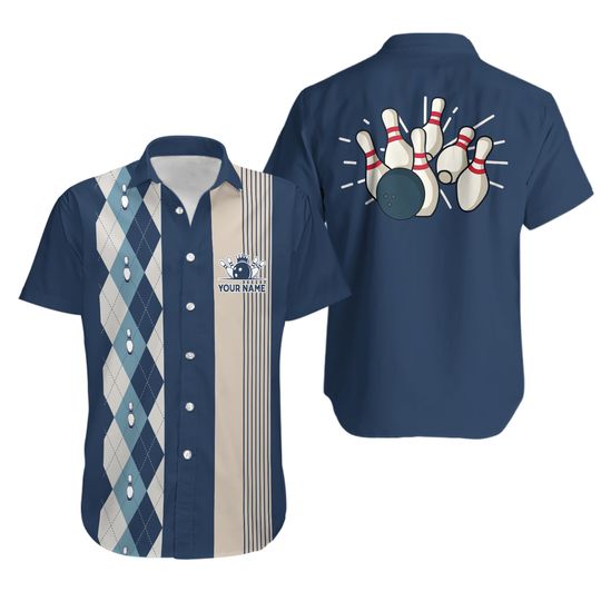 Discover Blue Argyle 1950s Custom Bowling 3D Hawaiian Shirt