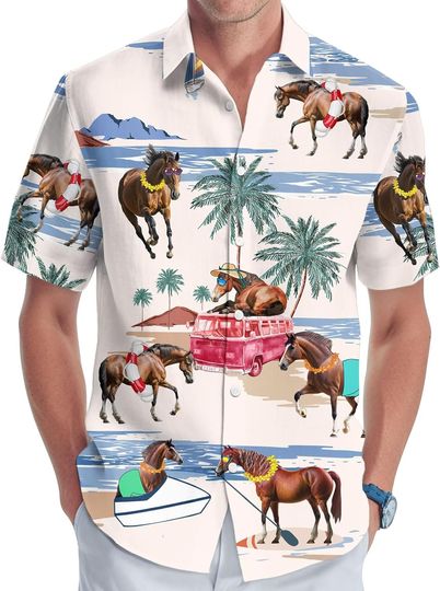 Discover Tropical Beach Men's Hawaiian Shirt, Aloha Horse Lover Print