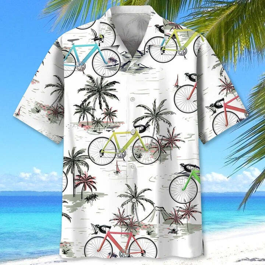 Discover Aloha Summer Hawaii Beach Shirt With Bicycle, Cycling Coconut Hawaiian Shirt