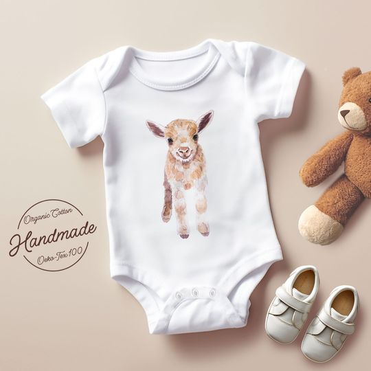 Discover Baby Bodysuit with Baby Goat Watercolor Print