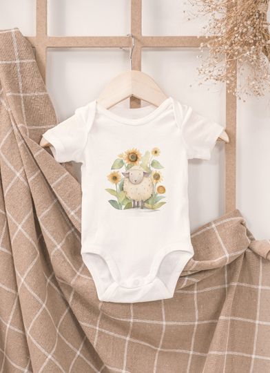 Discover Cute Easter Baby Bodysuit,Sheep Sunflower
