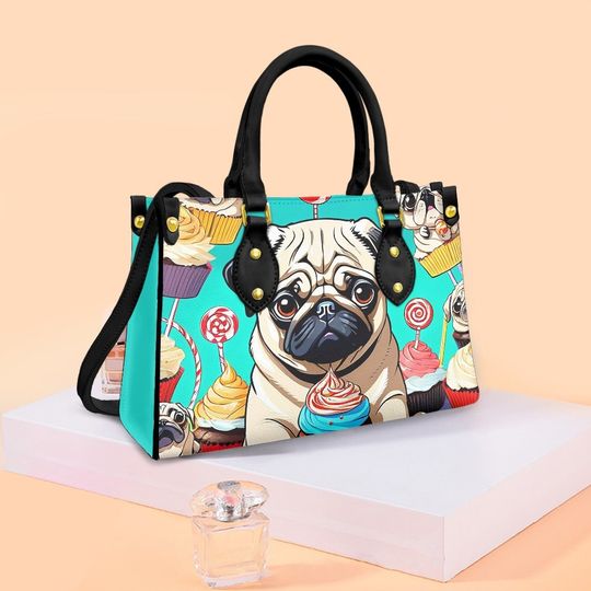 Discover Pug Cupcake Leather Bag, Animal Lover Handbag
