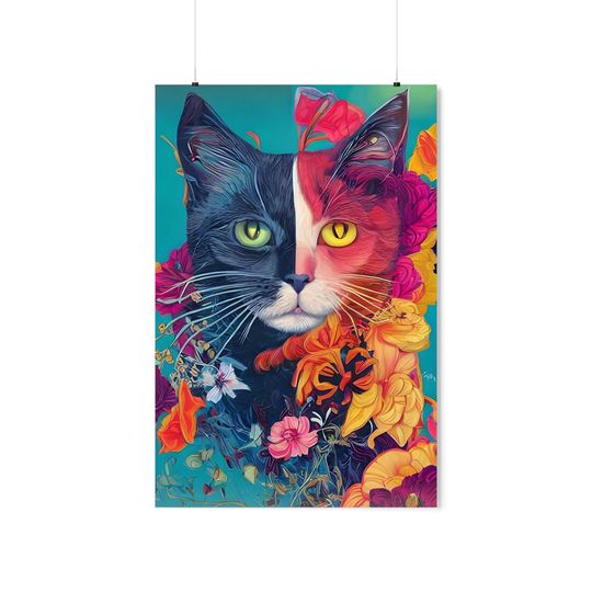 Discover Floral Cat Wall Deco Premium Matte Vertical Poster