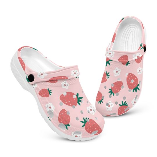 Discover Pink Strawberry Print Pattern Clogs