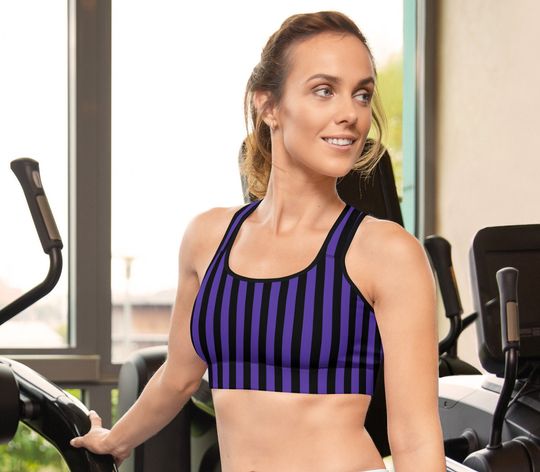 Discover Athletic Top in Purple and Black Stripe Women's Sports Bra