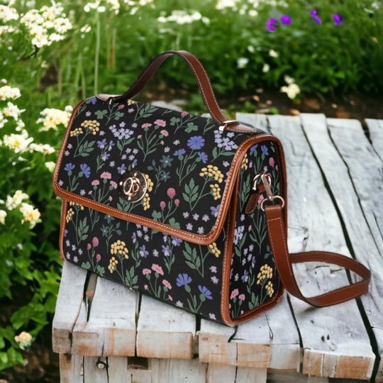 Discover Dark Cottagecore Witchy, Petite Wildflowers on Black Crossbody Bag
