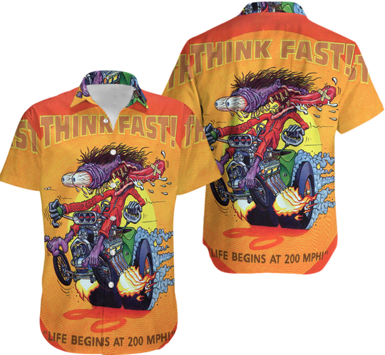 Discover Rat Fink Think Fast Rattail Hot Rod Hawaiian Shirt
