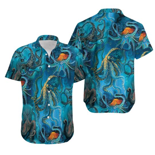 Discover Blue Ocean Octopus Hawaiian Shirt