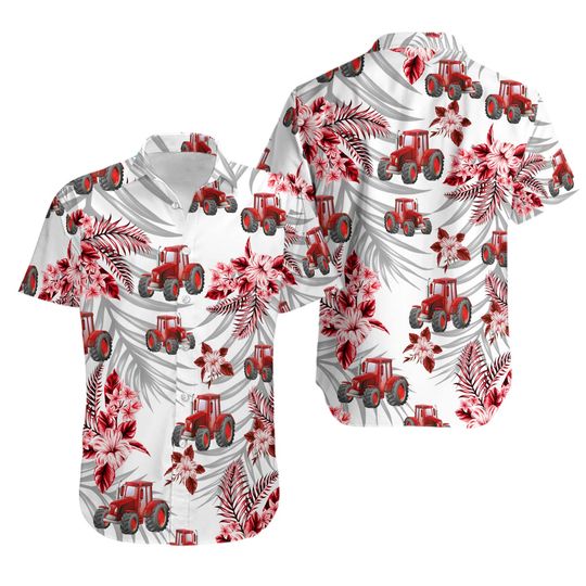 Discover Tropical Red Tractor Hawaiian Shirt