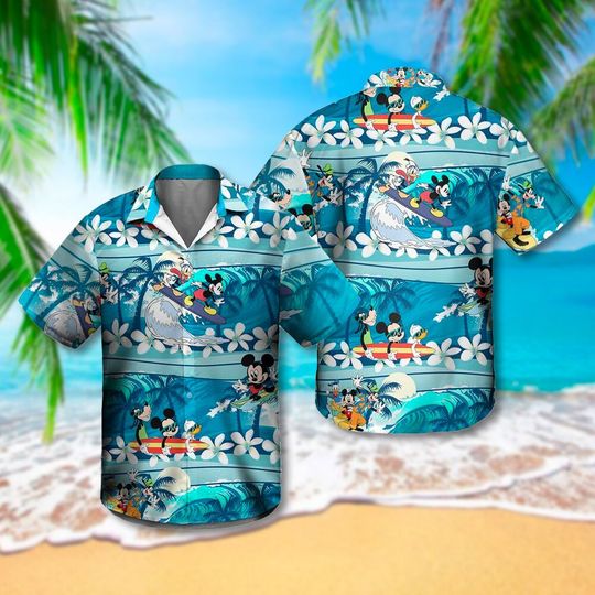 Discover Mouse Surfing With Friends 3D All Over Printed Hawaiian Shirt, Mouse And Friends Aloha Shirt, Summer Vibe Vacation Shirt