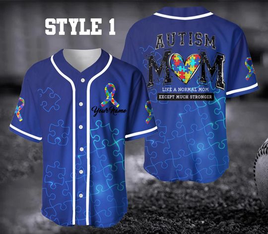 Discover Autism Mom Baseball Jersey Shirt, Custom Jersey Shirt, Varsity, Heart, Autism Mama Shirt