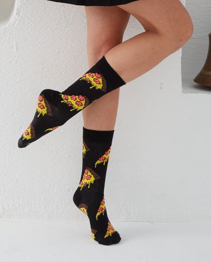 Discover Black Pizza Slice Pattern Food Sock