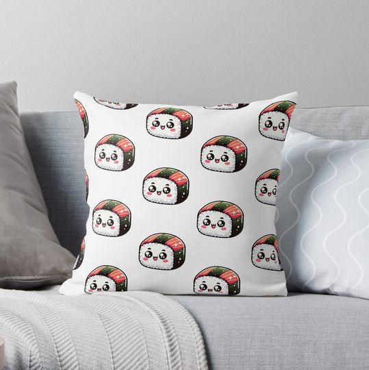Discover Kawaii Sushi Throw Pillow