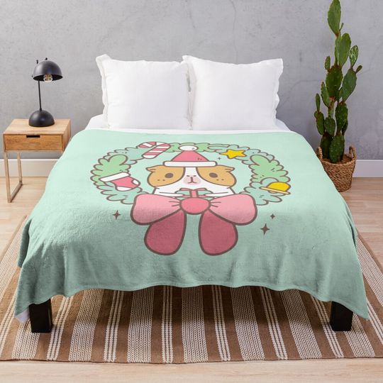 Discover Bubu the Guinea pig, Christmas Wreath Throw Blanket